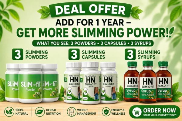 Mega Slimming Combo Deal – 3 Capsule Jars, 3 Syrup Bottles & 3 Slimming Powders
